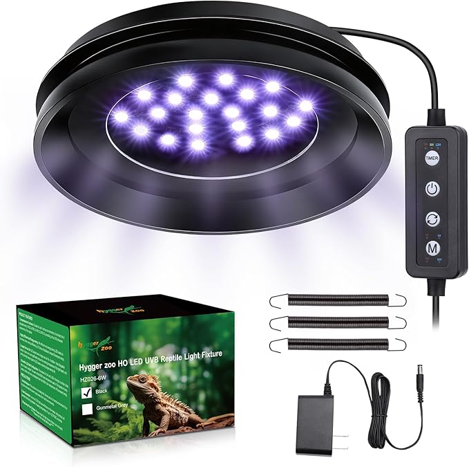 UVB Light for Reptiles with Dimming, LED UVB Light Bulb Fixture for Bearded Dragon Gecko Lizard Turtle Snake, Adjustable Brightness UVA UVB Lamp for Tropical & Desert Reptile Tank Accessories 6W Black