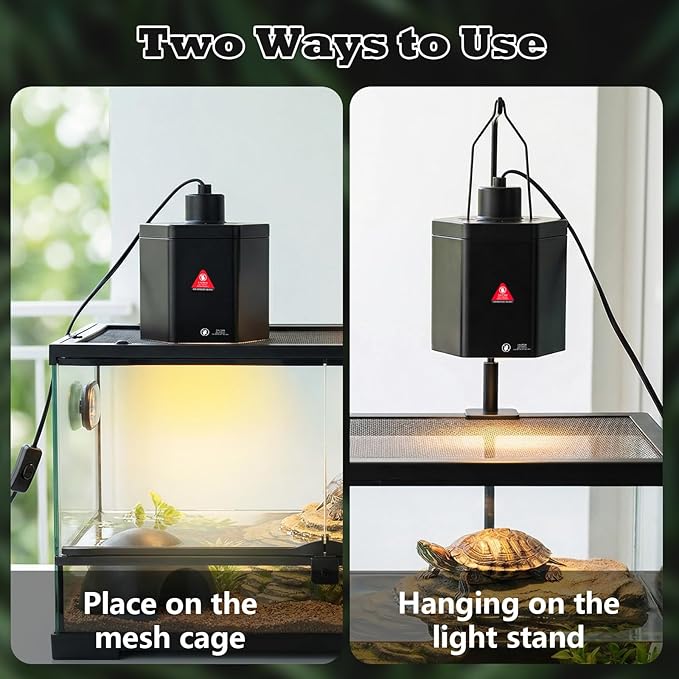 Yoobao Reptile Heat Lamp Fixture, 5.9" Hexagonal Reflective Light Fixture with Hook for UVA UVB Basking Bulb, Lamp Holder for Turtle Snake Lizard Terrarium, Max 100W