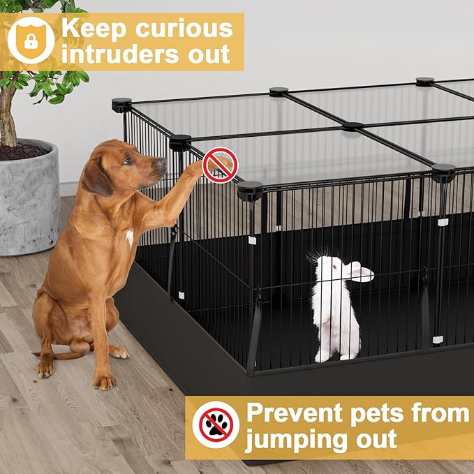 Tresbro Guinea Pig Cage with Waterproof PVC Bottom Liner & One-Hand Release Hook, Triple Fixing C&C Cage for Guinea Pigs, Bunny, Rabbit, Hedgehog, Small Animal Indoor Playpen 48''L x 24''W x 16''H
