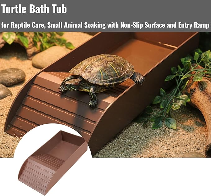 Reptile Bathing Tub with Non-Slip Surface and Entry Ramp for Easy Small Animal Soaking Container