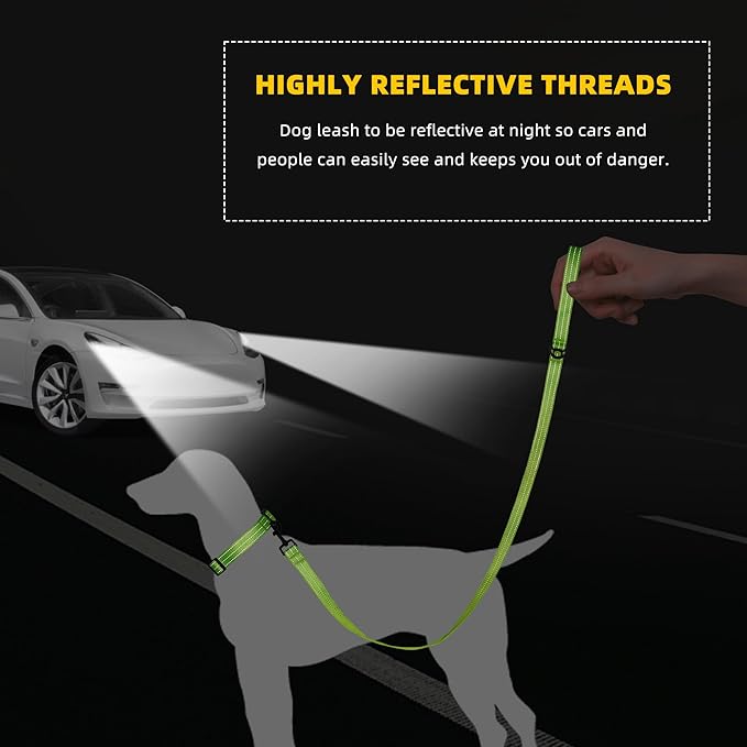 Mile High Life Night Reflective Double Adjustable Band Nylon Small Puppy Pet Dog Combo Collar Leash and Harness Set (Reflective Solid Lime Green, Large (Pack of 3))