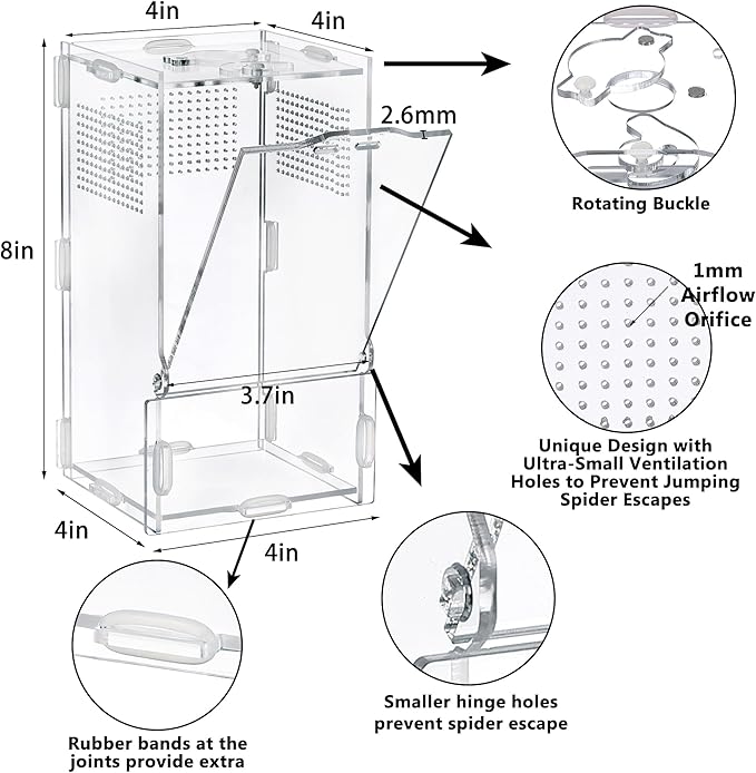 VERTUPET 4''x4''x8'' Jumping Spider Enclosure with Accessories, Acrylic Arboreal Reptile Tank with Resin Branch, Glow Fairies, Hideout & Artificial Grass Mat, Reptile Habitat Box for Spiders