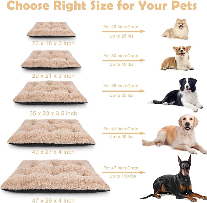JOEJOY Large Dog Bed Crate Pad, Deluxe Plush Washable Dog Beds Fulffy Soft Kennel Pad Anti-Slip Pet Sleeping Mat for Large Medium Small Dogs, 35" x 23", Beige