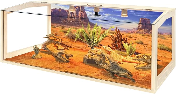 PROLEE Bearded Dragon Tank, Lizard Tank with Clear Tempered Glass Roof, Anti-Scratch Reptile Enclosure, Reptile Tank Built-in Light Fixtures with Switch (48X20X20inch,80 Gallons)
