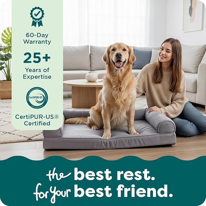 Furhaven Cooling Gel Dog Bed for Large Dogs w/ Removable Bolsters & Washable Cover, For Dogs Up to 95 lbs - Sherpa & Chenille Sofa - Cream, Jumbo/XL