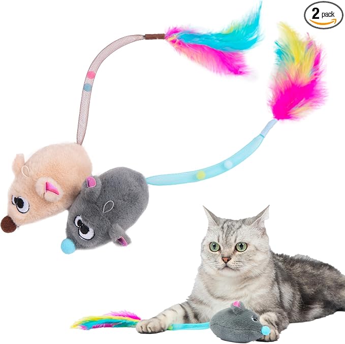 Catify Interactive Cat Toy - Squeaking Mice Set, Beige & Gray by BestPetSuppliesLLC