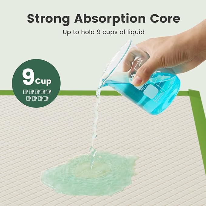 Gardner Pet Dog Pee Pads Extra Large 28"x34", XL Thicker ECO Green Disposable Puppy Training Pads Super Absorbent Full Edge-Wrapping Pad for Dogs, Puppies, Cats, Rabbits (90 Count)