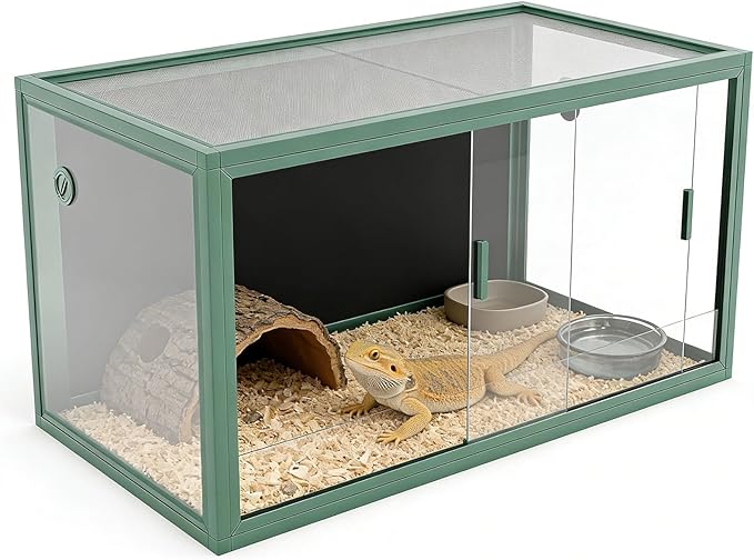 120 Gallon Reptile Terrarium 4x2x2, Extra Large Glass Enclosure with Sliding Doors, Heavy-Duty Screen Top Ventilation, Secure Anti-Escape Habitat for Bearded Dragons, Lizards & Snakes - Green