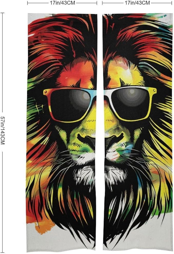 Lion Glasses Jamaica Rasta Light Blocking Door Curtain, Suitable for Bedroom Entrance