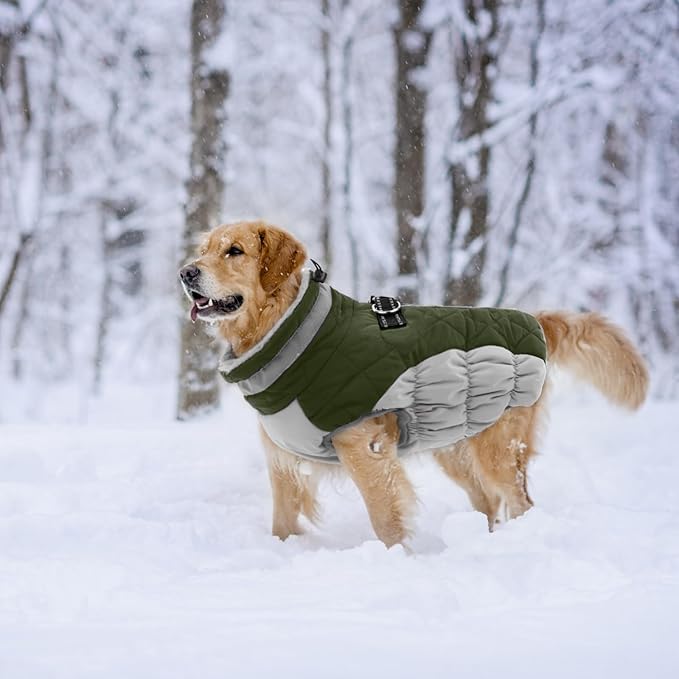 Lelepet Dog Coat Warm Dog Winter Coat Waterproof Dogs Jacket with Harness Built in Reflective Pet Fleece Vest Zip-Up Cold Weather Coats for Small Dogs Turtleneck & Windproof Coats Yorkie Army Green S