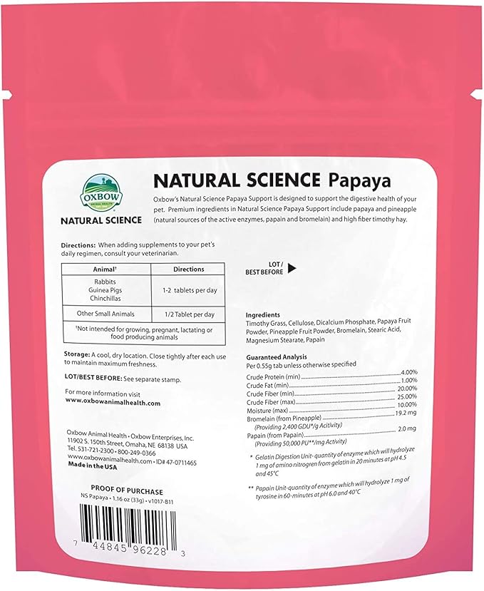 Oxbow 3 Pack of Natural Science Papaya Digestive Support Wafers for Small Pets, 1.16 Ounces Each, Made in The USA