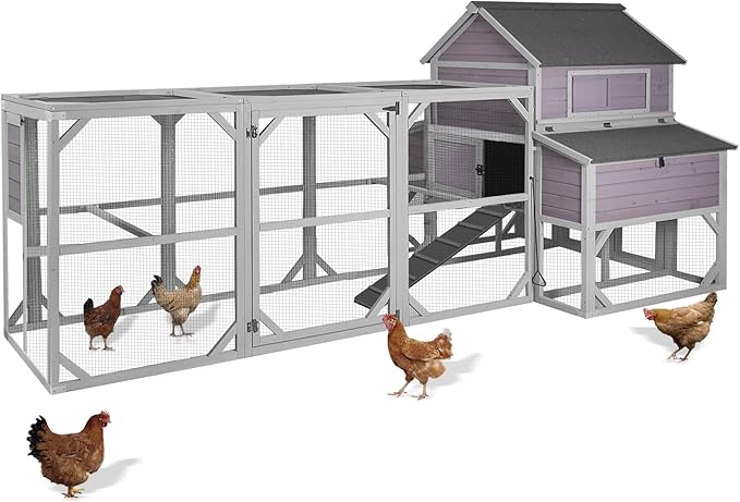 55ft² Chicken Coop - Super Large Chicken Tractor, Chicken House with Run, Wooden Hen House Poultry Cage with 6 Large Nesting Boxes, 6 Perches for 8-10 Chickens