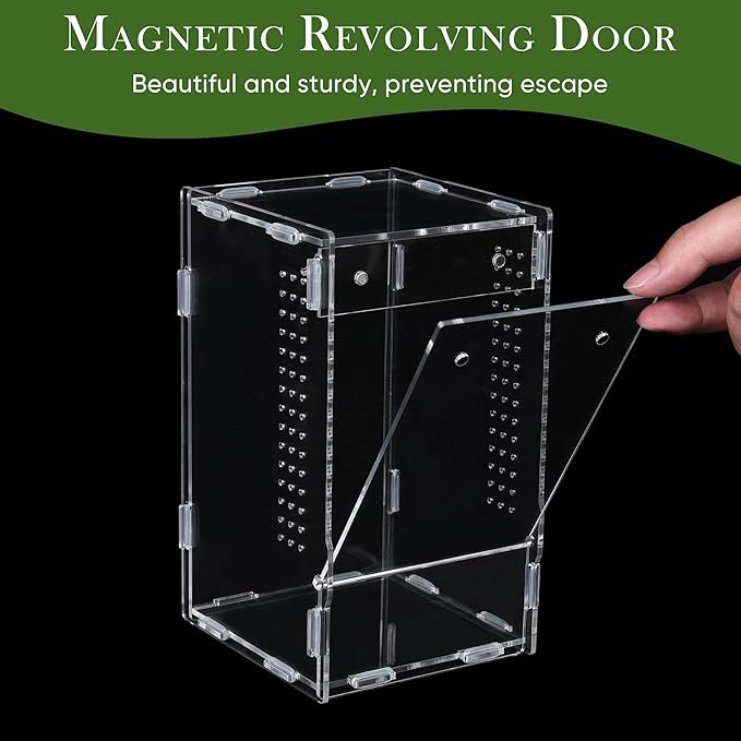 Jumping Spider Enclosure, Jumping Spider Accessories, Transparent Acrylic Amphibian Terrarium, Animal Box Habitat for Spiders, Arthropods, Amphibians, Etc. (7.88 * 4.72 * 4.72in)
