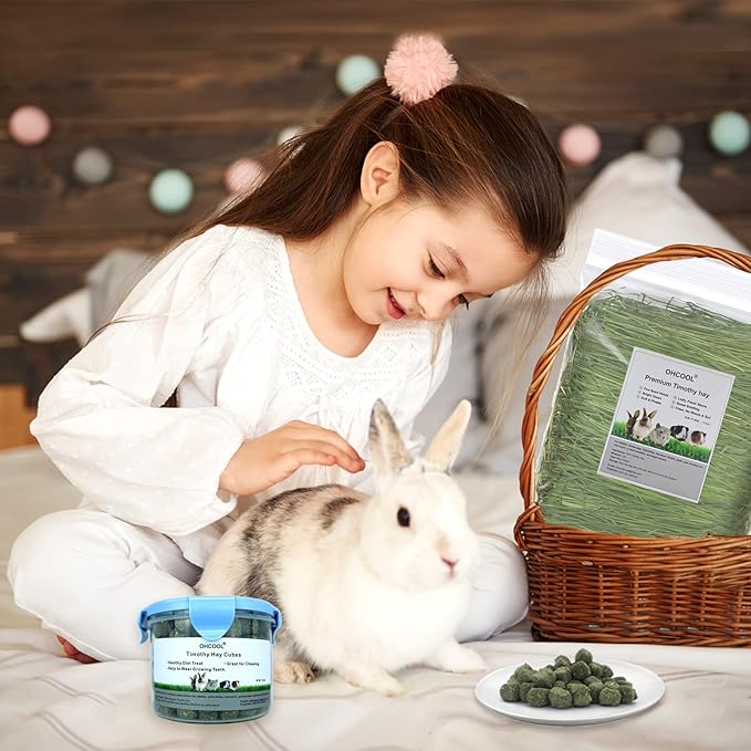 Timothy Hay Cubes 36 oz (6 * 6 oz) -100% Natural Timothy Hay Made Pellets for Rabbits Tortoise Guinea Pig