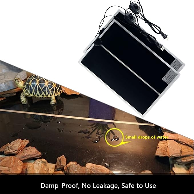 Reptile Heating Mat, 2PCS Reptile Heating Pad with Temperature Adjustment for Reptiles Tortoise Snakes Lizard Gecko Hermit Crab Amphibians - Removable Terrarium Heat Mats(20W,11x16.5 inches)