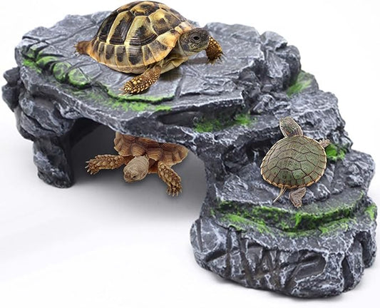 Moonorange Turtle Basking Platform Turtle Tank Decoration for Aquariums & Terrarium, Turtle, Lizard, Reptile Habitat Hideout (Black)