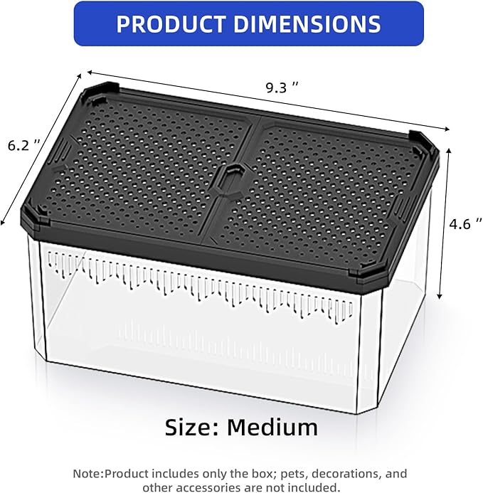 High-Transparency Reptile & Insect Enclosure Terrarium with Magnetic Door, Excellent Ventilation, Easy Cleaning, and Strong, Long-Lasting Build for Cricket,Frog,Insect House Gecko, Black,9.3 in