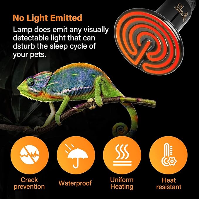 Simple Deluxe 50W Ceramic Heat Emitter Reptile Heat Lamp Bulb No Light Emitting Brooder Coop Heater for Amphibian Pet & Incubating Chicken Black