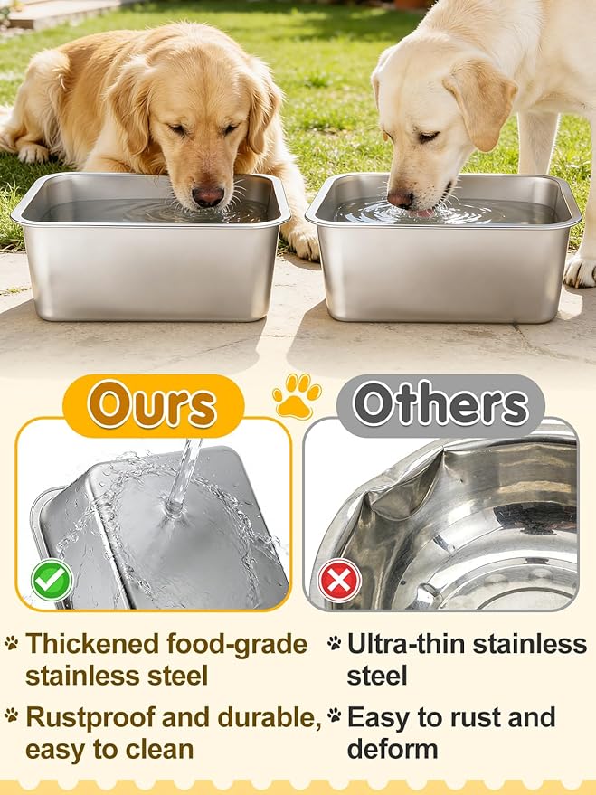 2 Pcs 4 Gallons Extra Large Dog Water Bowl - Durable Reusable Stainless Steel Dog Bowl, High Capacity Water and Food Bowls for Household with Multiple Large Dogs Indoor Outdoor