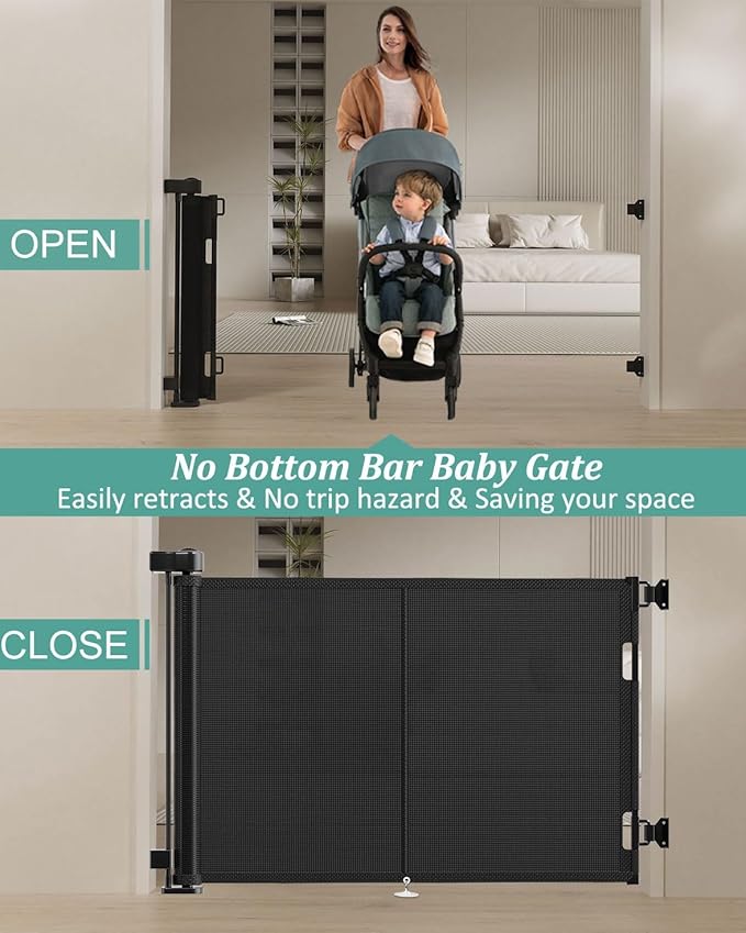 Miumoon 50 inch Retractable Baby Gates 42 inch Tall, Retractable Gate with Reinforced Strip Design to Prevent Crawling Through, Retractable Dog Gate for Stairs, Doorways, Hallways