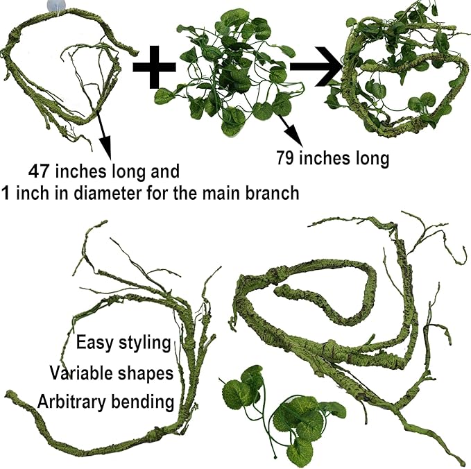 Reptile Plants for Bearded Dragon Tank Accessories, Terrarium Plant Artificial Decor for Snake Cage, Fake Plant for Leopard Gecko Habitat, Lizard Chameleon Ball Pythons (Group EN)