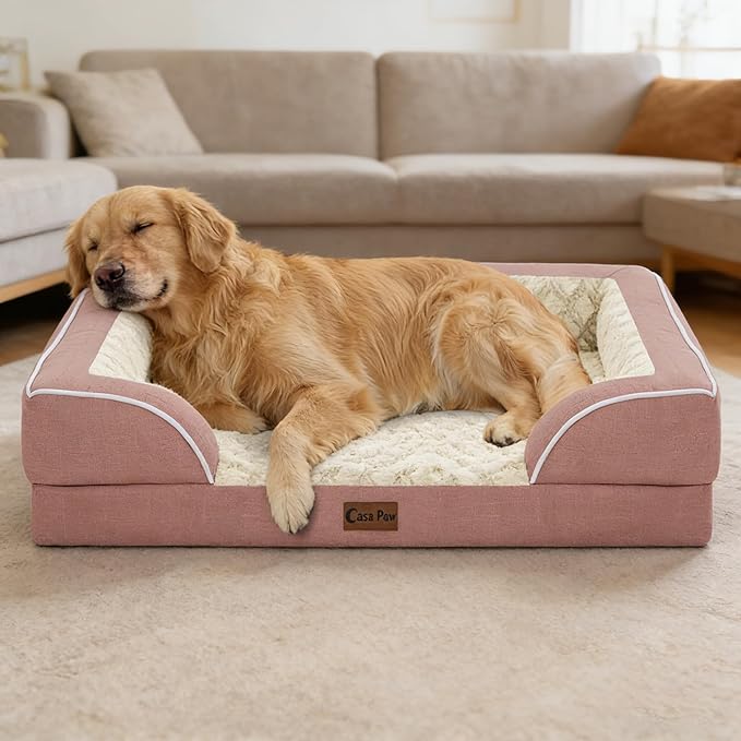 Orthopedic Dog Beds for Large Sized Dogs, Waterproof Memory Foam Large Pet Bed with Sides 36x27Inch, Non-Slip and Egg-Crate Foam Big Dog Couch Bed with Removable Washable Cover, Pink