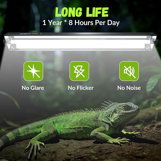 GlowUp 22inch 24W T5 5.0 UVB Light for Reptiles Light Fixture Combo Kit Reptile Lamp Tube Terrarium Hood UVB Light for Bearded Dragon Rainforest Dwelling Reptiles, Chameleons, Iguanas, Turtles