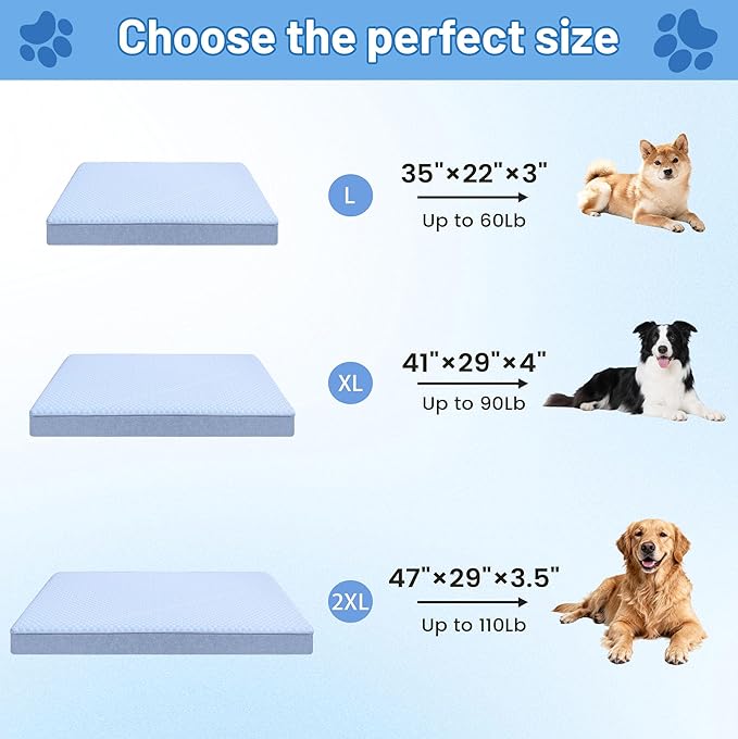 Cooling Dog Beds for Dogs, Orthopedic Memory Foam Dog Bed，Washable Pet Beds for Crate with Faux Fur Cover, Waterproof Lining, (Large: 35" x 22" x 3", Cooling Surface)
