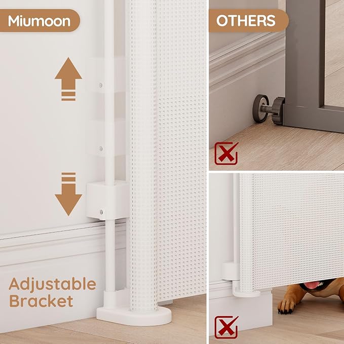 Miumoon One-Hand Operation Retractable Baby Gates, 71 inch Retractable Gate with Reinforced Strip Design to Prevent Crawling Through, 6 FT Retractable Dog Gate for Stairs, Doorways, Hallways