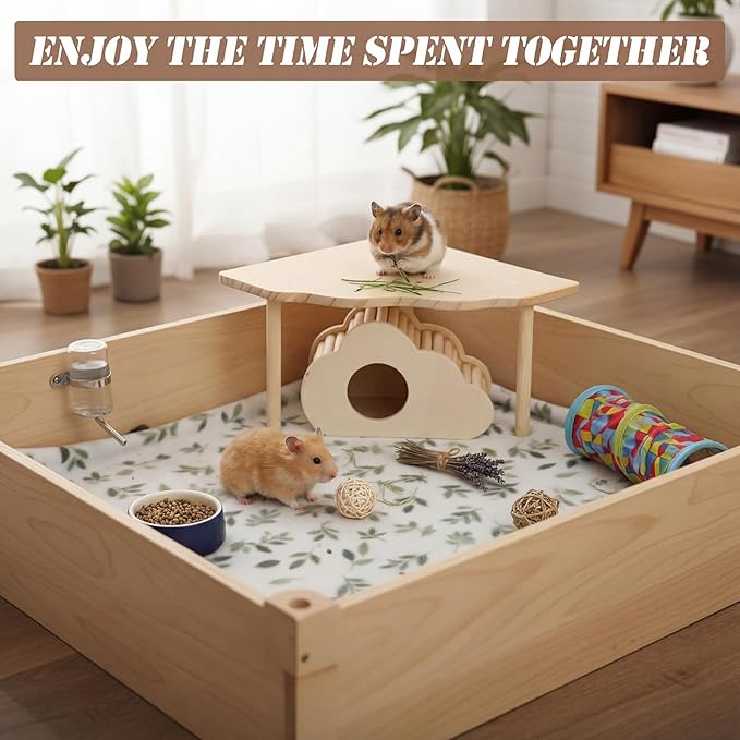 BreezeHug 4 Pcs Hamster Platform Hideout Wooden Tunnel Ladder Playhouse Hamster Game Climbing Toy with Platform Cage Accessories for Small Pets Dwarf Syrian Mice Degus Gerbils Squirrel(Cloud)