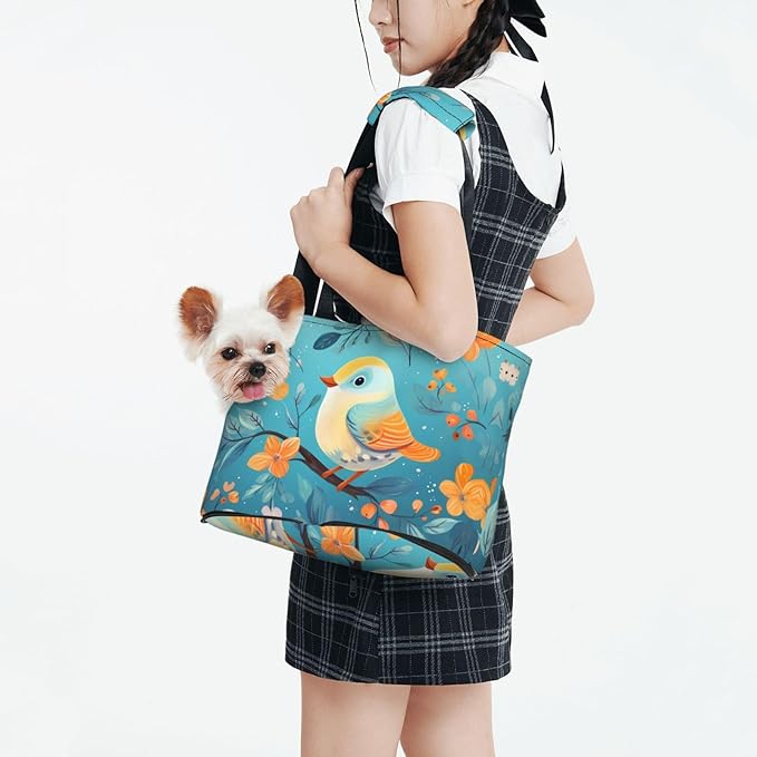 Bird on a Branch Printed Portable Foldable pet Shoulder Bag, Suitable for Carrying Small Pets