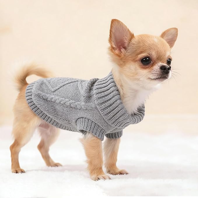 2 Pack Turtleneck Puppy Sweaters Warm Knitted Dog Sweaters for Small Dogs Girl Boy Teacup and Cats Pet Clothes Doggie Apparel Outfits, Grey White, Small(4~6.5lbs)