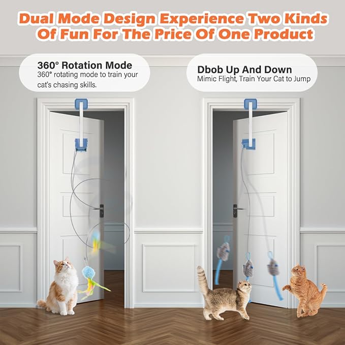 Interactive Cat Toy, Flapping Bird & Rotating Feather Teaser for Indoor Cats, Hanging Doorway Cat Toys with Fishing Pole for Exercise, Boredom Relief & Fun Games - Image 3
