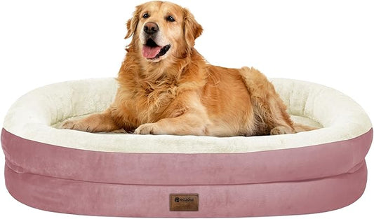 Orthopedic Dog Bed for Large Dogs, Waterproof Dog Bed for Large Size Dogs with Bolsters, Egg Crate Foam Sofa Bed with Washable Removable Cover & Non-Slip Bottom, Pink