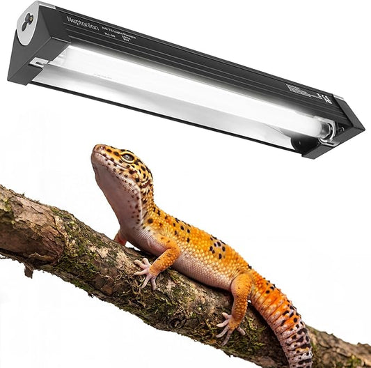 8W Reptile T5 HO UVB 12.5" 5.0 Light Fixture with Tube, Low-to-Moderate UVB Hood for Terrariums, Suitable for Arid Reptiles Like Leopard Gecko