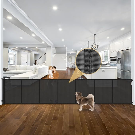 Reinforced 42" Tall x 195" Extra Long Baby Gates for Large Openings, Tall Retractable Baby Gates Extra Wide Dog Gate with Support Rods - Prevent Crawling Under, Indoor/Outdoor Retractable Fence, Black