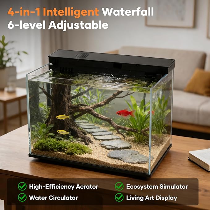 7.5 Gallon Smart Fish Tank, Auto Temperature Control & Filtration, LED Color-Changing Light, TDS&Temperature Alert, Quiet Circulation, Fresh/Salt Water Applicable, Desktop Aquarium 17.8*11.2*10.7 Inch