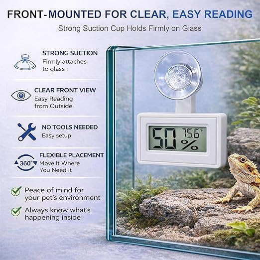 2 Pcs Suction Cup Reptile Thermometer Hygrometer, Fast-Read °F/°C Digital Temp&Humidity Gauge for Terrarium Tank Enclosure,for Gecko,Bearded Dragon,Snake,Tortoise,Hermit Crab,Jumping Spider (White)