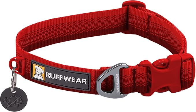 Ruffwear, Front Range Dog Collar, Adjustable Tubelok Webbing, Lightweight, Side Release Buckle, Aluminum V-Ring, Durable for Everyday Use, Red Canyon, 20"-26"
