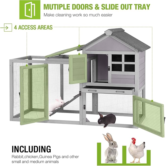 GUTINNEEN 51.6" L Chicken coop Outdoor Rabbit Hutch Indoor Bunny Cage Expandable Duck House for Small Chickens (Grey)