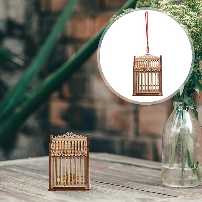DECHOUS 1Pc Wooden Grasshopper Cage, Cricket Cage Small Wooden House Reptile Feeding Box Wood Cricket Ideal for Storage and Transport
