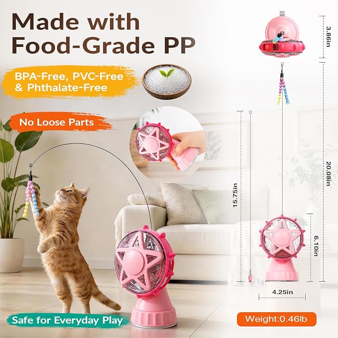 2-in-1 Cat Toys Food Dispenser & Teaser Interactive Toys (Pink) - Image 5