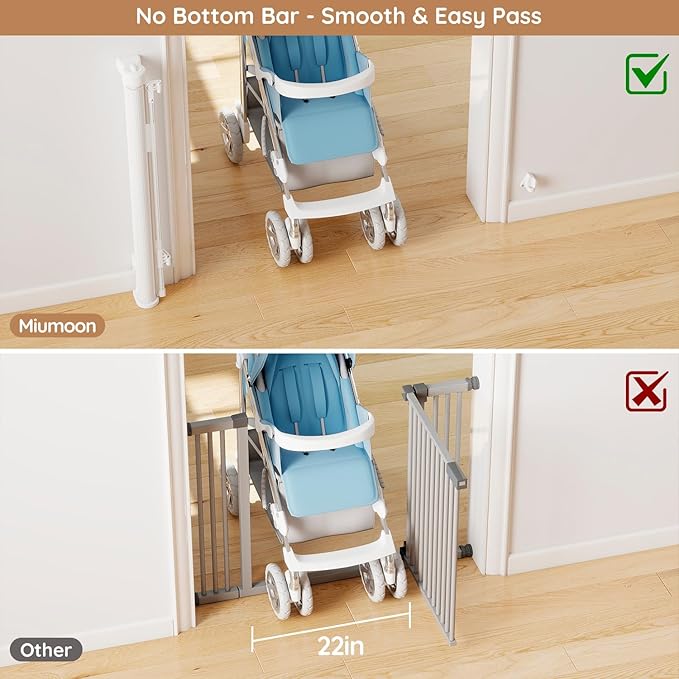 Miumoon One-Hand Operation Retractable Baby Gates, 150 inch Retractable Gate with Reinforced Strip Design to Prevent Crawling Through, 12 FT Extra Wide Retractable Dog Gate for Indoor/Outdoor