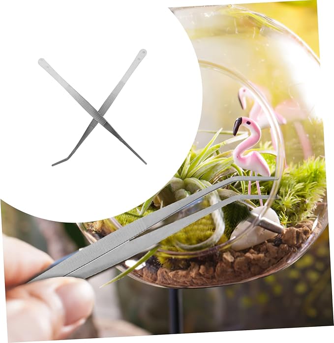 GALPADA 2pcs Stainless Steel Tweezers Curved and Straight Feeding Tongs for Reptile Care for Snakes Lizards and Aquatic Plants Durable Silver Design