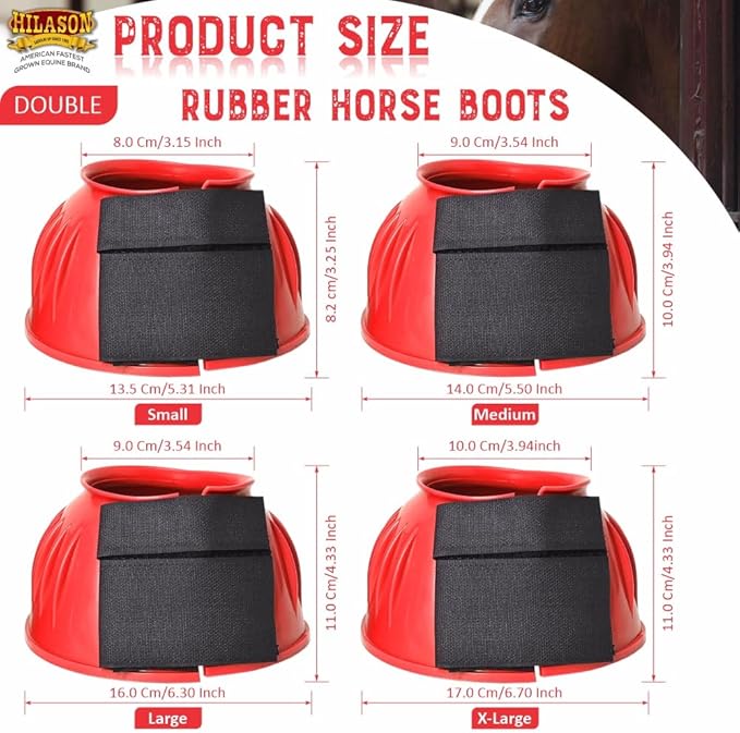 HILASON Western Horse Rubber PVC Ribbed Double Hook and Loop Bell Boots Training Protective Shock Absorbing Leg