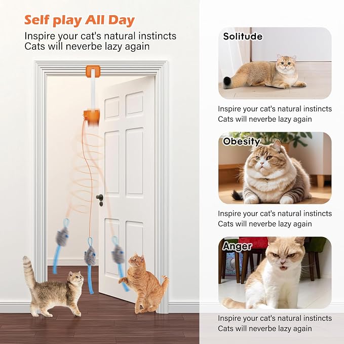 Interactive cat toy, Electric cat teaser, Door clip, 2 Motion modes,Orange - Image 3