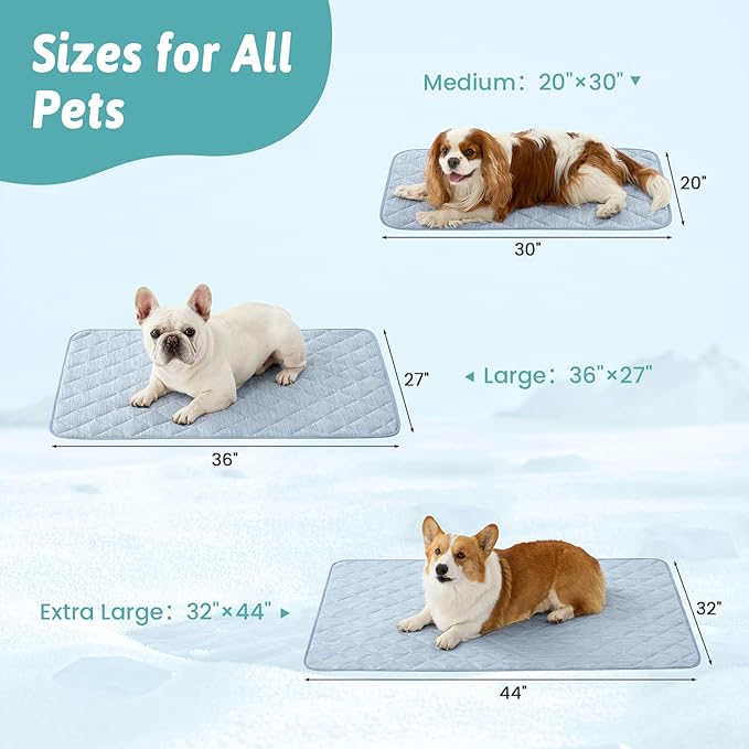 COZY KISS Dog Cooling Mat 32"x44" Q-Max>0.4, Waterproof Pet Cooling Pad, Leakproof & Non-Slip Dog Bed Cover, Washable Cooling Blanket for Medium Dogs, Crate, Sofa, Floor(Blue)