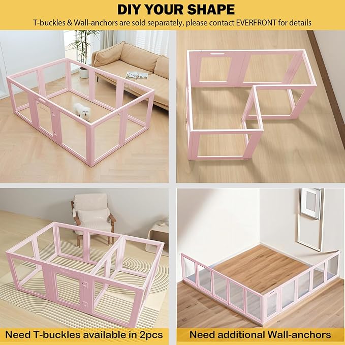EVERFRONT Clear Acrylic Plastic Dog Playpen - Clear Dog Play Pen - Easy Assemble Acrylic Dog Playpen - Puppy Playpen, Cat Playpen, Small Animal Playpen, Dog Play Pen Indoors (Pink-30.3" H, 8PCS)