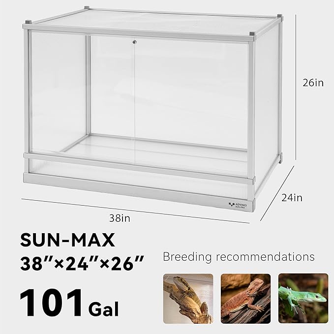 101 Gallon Reptile Tank, Reptile Enclosure for Easy Maintenance, Top Screen Ventilation & Glass Sliding Door 38x24x26''