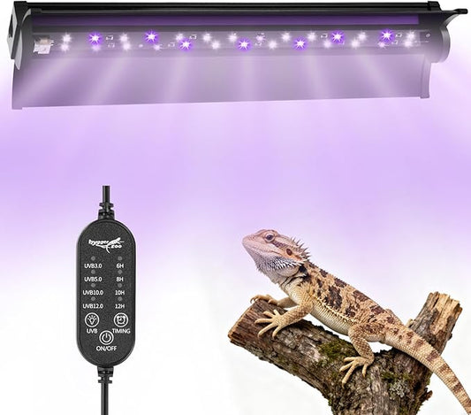 UVB Light for Reptiles, 10W HO LED UVB Reptile Light Fixture UVA UVB Lamp Bulb Terrarium Light with Timer and 5 Adjustable Brightness for Bearded Dragon Turtle Snake Crested Gecko Chameleon, 12 Inch